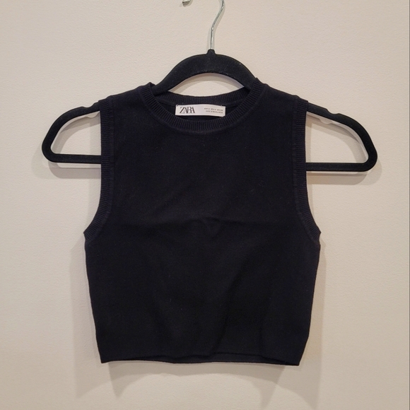 Zara Black Stretch Knit Tank Size M - Picture 2 of 2